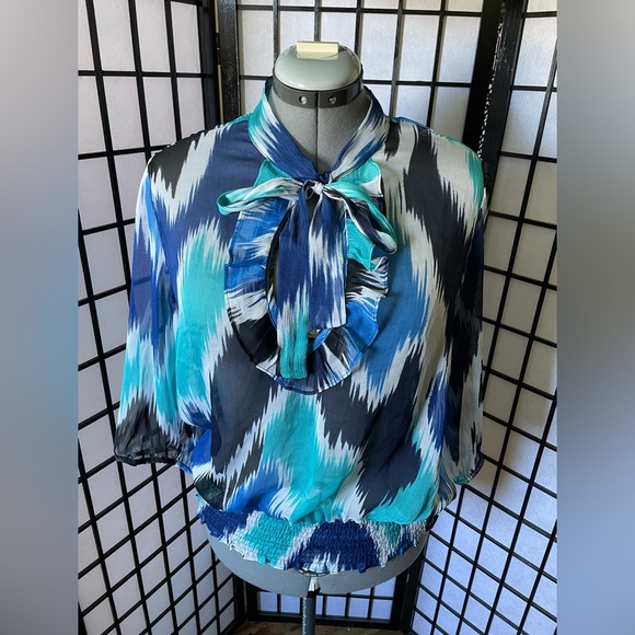Alfani Sheer Neck Tie Blouse - Picture 3 of 11